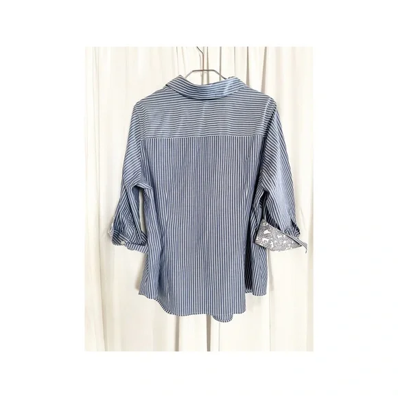 Plus Size Talbots Navy Blue & White stripes button down collared shirt S-20 WP - Picture 2 of 6
